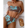 image:imageMakeMeChic Womens Bandeau Bikini Sets High Waisted Cheeky 2 Piece Strapless Bathing SuitBrown Floral