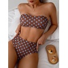 image:imageMakeMeChic Womens Bandeau Bikini Sets High Waisted Cheeky 2 Piece Strapless Bathing SuitCoffee Brown