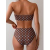 image:imageMakeMeChic Womens Bandeau Bikini Sets High Waisted Cheeky 2 Piece Strapless Bathing SuitCoffee Brown