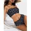 image:imageMakeMeChic Womens Bandeau Bikini Sets High Waisted Cheeky 2 Piece Strapless Bathing SuitDots Black