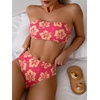 image:imageMakeMeChic Womens Bandeau Bikini Sets High Waisted Cheeky 2 Piece Strapless Bathing SuitHot Pink