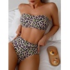 image:imageMakeMeChic Womens Bandeau Bikini Sets High Waisted Cheeky 2 Piece Strapless Bathing SuitMulticolor