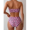 image:imageMakeMeChic Womens Bandeau Bikini Sets High Waisted Cheeky 2 Piece Strapless Bathing SuitPink