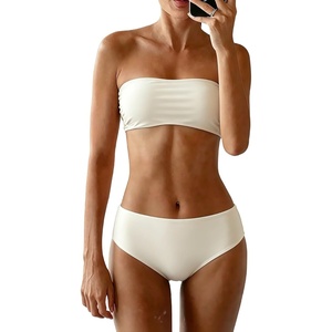 image:imageMakeMeChic Womens Bandeau Bikini Sets High Waisted Cheeky 2 Piece Strapless Bathing SuitApricot