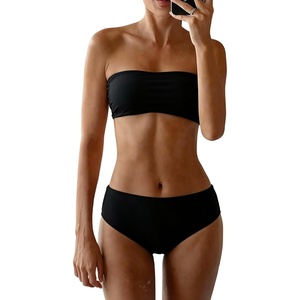 image:imageMakeMeChic Womens Bandeau Bikini Sets High Waisted Cheeky 2 Piece Strapless Bathing SuitBlack