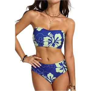 image:imageMakeMeChic Womens Bandeau Bikini Sets High Waisted Cheeky 2 Piece Strapless Bathing SuitBlue