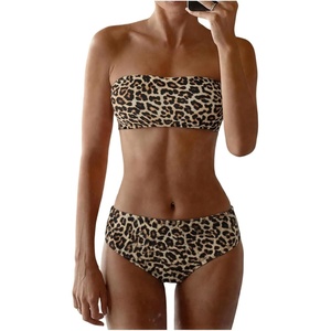 image:imageMakeMeChic Womens Bandeau Bikini Sets High Waisted Cheeky 2 Piece Strapless Bathing SuitBrown