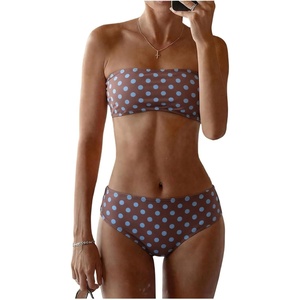image:imageMakeMeChic Womens Bandeau Bikini Sets High Waisted Cheeky 2 Piece Strapless Bathing SuitCoffee Brown