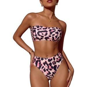 image:imageMakeMeChic Womens Bandeau Bikini Sets High Waisted Cheeky 2 Piece Strapless Bathing SuitDusty Pink
