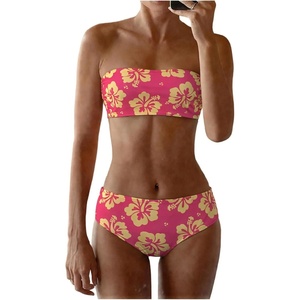 image:imageMakeMeChic Womens Bandeau Bikini Sets High Waisted Cheeky 2 Piece Strapless Bathing SuitHot Pink
