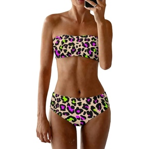 image:imageMakeMeChic Womens Bandeau Bikini Sets High Waisted Cheeky 2 Piece Strapless Bathing SuitMulticolor