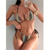 image:imageMakeMeChic Womens 3 Piece Swimsuits Striped Halter Triangle Thong Bikini Sets with Cover Up Skirt
