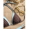 image:imageMakeMeChic Womens Double Layer Triangle Thong Bikini Sets Halter High Leg Swimsuit Bathing SuitDots Brown Blue