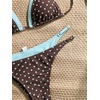 image:imageMakeMeChic Womens Double Layer Triangle Thong Bikini Sets Halter High Leg Swimsuit Bathing SuitDots Brown Blue