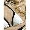 image:imageMakeMeChic Womens Double Layer Triangle Thong Bikini Sets Halter High Leg Swimsuit Bathing SuitWhite Black