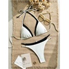 image:imageMakeMeChic Womens Double Layer Triangle Thong Bikini Sets Halter High Leg Swimsuit Bathing SuitWhite Black