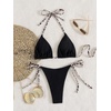 image:imageMakeMeChic Womens Halter Triangle Thong Bikini Sets Solid Cheetah Print Swimsuit Bathing SuitBlack