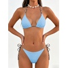 image:imageMakeMeChic Womens Halter Triangle Thong Bikini Sets Solid Cheetah Print Swimsuit Bathing SuitBlue