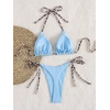 image:imageMakeMeChic Womens Halter Triangle Thong Bikini Sets Solid Cheetah Print Swimsuit Bathing SuitBlue