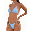 image:imageMakeMeChic Womens Halter Triangle Thong Bikini Sets Solid Cheetah Print Swimsuit Bathing SuitBlue