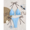 image:imageMakeMeChic Womens Halter Triangle Thong Bikini Sets Solid Cheetah Print Swimsuit Bathing SuitBlue