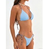 image:imageMakeMeChic Womens Halter Triangle Thong Bikini Sets Solid Cheetah Print Swimsuit Bathing SuitBlue