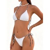 image:imageMakeMeChic Womens Halter Triangle Thong Bikini Sets Solid Cheetah Print Swimsuit Bathing SuitWhite