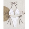 image:imageMakeMeChic Womens Halter Triangle Thong Bikini Sets Solid Cheetah Print Swimsuit Bathing SuitWhite