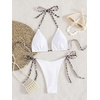 image:imageMakeMeChic Womens Halter Triangle Thong Bikini Sets Solid Cheetah Print Swimsuit Bathing SuitWhite