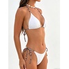 image:imageMakeMeChic Womens Halter Triangle Thong Bikini Sets Solid Cheetah Print Swimsuit Bathing SuitWhite