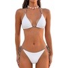 image:imageMakeMeChic Womens Halter Triangle Thong Bikini Sets Solid Cheetah Print Swimsuit Bathing SuitWhite