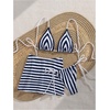 image:imageMakeMeChic Womens 3 Piece Summer Swimsuit Striped Micro Mini Bikini Set with Beach Cover Up SkirtBlue and White