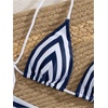 image:imageMakeMeChic Womens 3 Piece Summer Swimsuit Striped Micro Mini Bikini Set with Beach Cover Up SkirtBlue and White