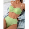 image:imageMakeMeChic Womens High Waisted Bikini Sets Textured Beaded Scallop Trim Triangle Bathing Suit SwimsuitMint Green