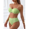 image:imageMakeMeChic Womens High Waisted Bikini Sets Textured Beaded Scallop Trim Triangle Bathing Suit SwimsuitMint Green