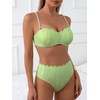 image:imageMakeMeChic Womens High Waisted Bikini Sets Textured Beaded Scallop Trim Triangle Bathing Suit SwimsuitMint Green