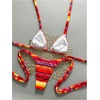 image:imageMakeMeChic Womens Striped Tie Dye Bikini Sets Halter Triangle Tie Side 2 Piece SwimsuitsOrange