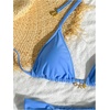 image:imageMakeMeChic Womens Triangle Thong Bikini Sets Halter String High Cut Micro Swimsuit Bathing SuitBlue