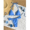 image:imageMakeMeChic Womens Triangle Thong Bikini Sets Halter String High Cut Micro Swimsuit Bathing SuitBlue