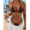 image:imageMakeMeChic Womens Triangle Thong Bikini Sets Halter String High Cut Micro Swimsuit Bathing SuitCoffee Brown