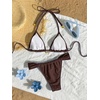 image:imageMakeMeChic Womens Triangle Thong Bikini Sets Halter String High Cut Micro Swimsuit Bathing SuitCoffee Brown