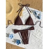 image:imageMakeMeChic Womens Triangle Thong Bikini Sets Halter String High Cut Micro Swimsuit Bathing SuitCoffee Brown