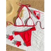 image:imageMakeMeChic Womens Triangle Thong Bikini Sets Halter String High Cut Micro Swimsuit Bathing SuitRed