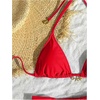 image:imageMakeMeChic Womens Triangle Thong Bikini Sets Halter String High Cut Micro Swimsuit Bathing SuitRed