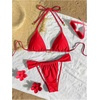 image:imageMakeMeChic Womens Triangle Thong Bikini Sets Halter String High Cut Micro Swimsuit Bathing SuitRed
