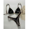image:imageMakeMeChic Womens Tropical Boho Triangle Thong Bikini Sets Zebra Cheetah Bathing Suit SwimsuitsBlack Leopard