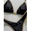 image:imageMakeMeChic Womens Tropical Boho Triangle Thong Bikini Sets Zebra Cheetah Bathing Suit SwimsuitsBlack Leopard