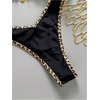 image:imageMakeMeChic Womens Tropical Boho Triangle Thong Bikini Sets Zebra Cheetah Bathing Suit SwimsuitsBlack Leopard