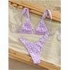 image:imageMakeMeChic Womens Tropical Boho Triangle Thong Bikini Sets Zebra Cheetah Bathing Suit SwimsuitsMauve Purple