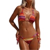 image:imageMakeMeChic Womens Striped Tie Dye Bikini Sets Halter Triangle Tie Side 2 Piece SwimsuitsOrange
